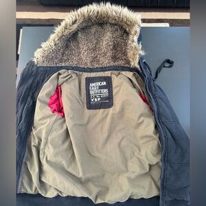 American Eagle Outfitters Black Puffer with Fur Hood